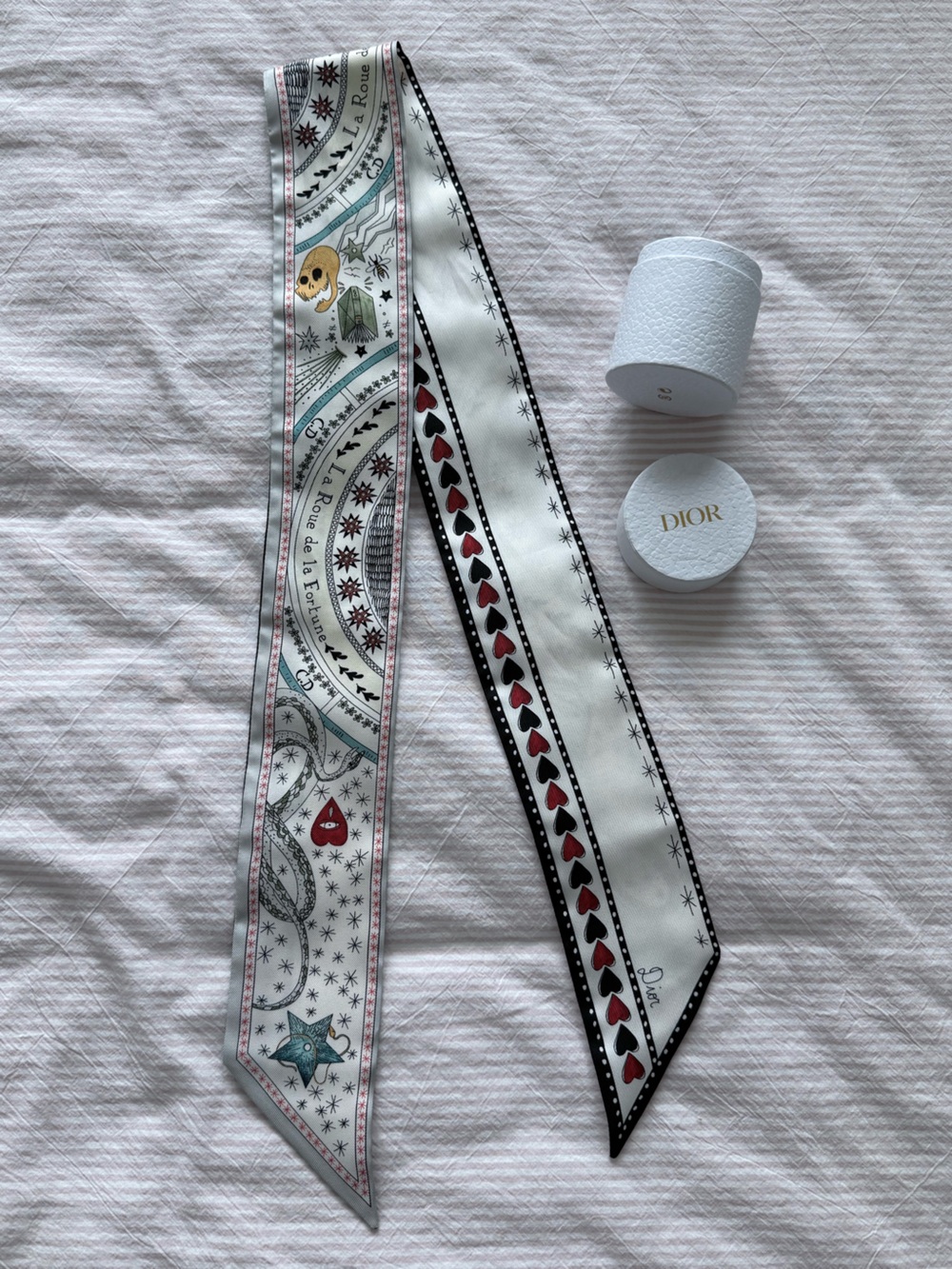 DIOR Silk Twilly Scarf with Red Heart Accent